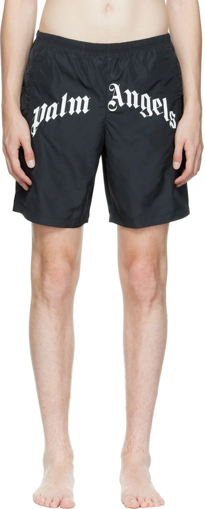 Palm Angels Black Curved Logo Swim Shorts