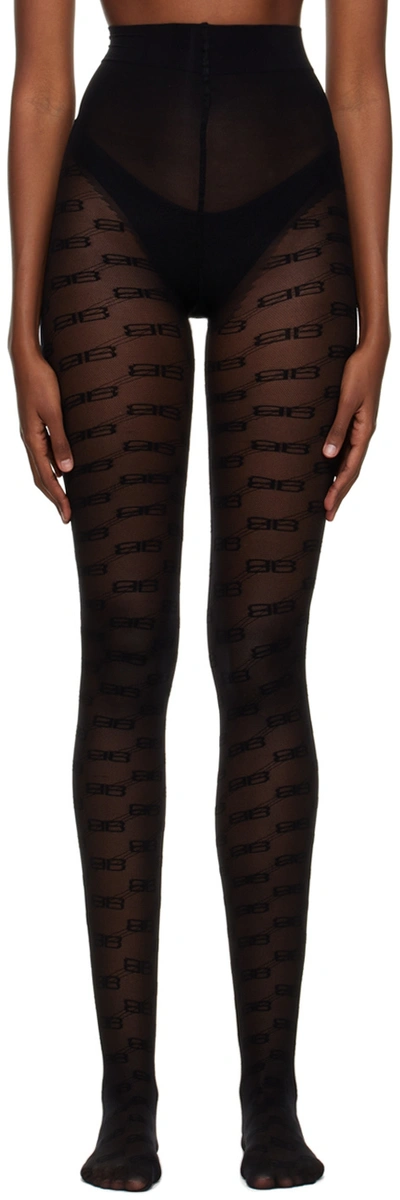 Balenciaga Bb Logo Jacquard Sheer Tights In Black