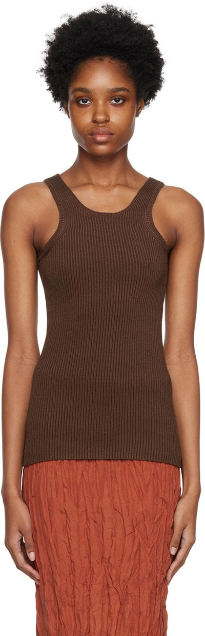 Totême Brown Curved Compact Tank Top In 878 Saddle Brown