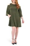 Nina Leonard Shoulder Cutout Dress In Olive