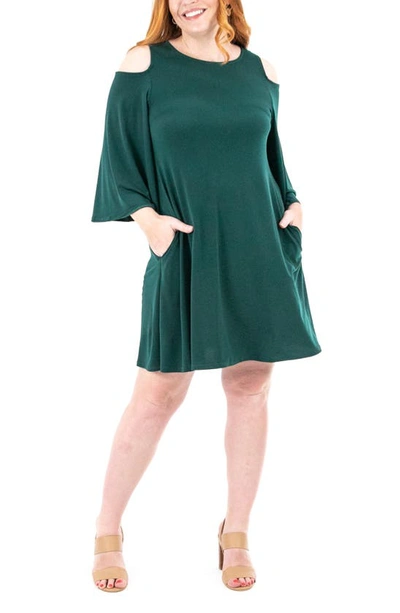 Nina Leonard Shoulder Cutout Dress In Spruce