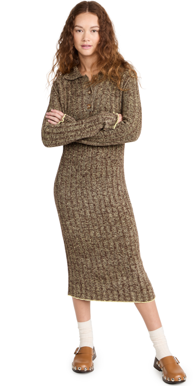 Acne Studios Klary Chenille Dress In Coffee Brown Pale Yellow