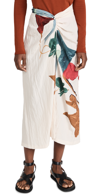 Vince Painted Abstract Pattern Draped Knot Midi Skirt In Milk