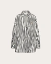 Valentino Zebra Print Cotton & Silk Faille Overshirt In Ivory/black