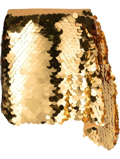 Patrizia Pepe Sequin-embellished Draped Mini Skirt In Gold