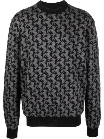 Ferrari Gray And Black Sweater In Jacquard Knit With Allover Prancing Horse Pattern Man
