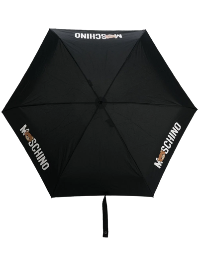 Moschino Logo Print Compact Umbrella In Black