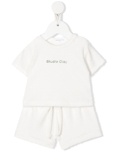 Studio Clay Babies' Teddy Logo-print Shorts Set In White