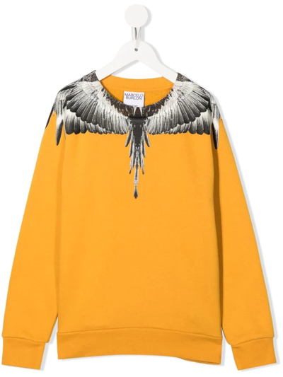 Marcelo Burlon County Of Milan Kids' Icon Wings Crew-neck Sweatshirt In Ocher Yellow