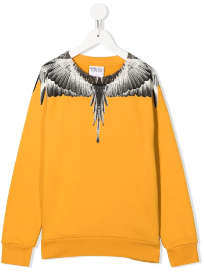 Marcelo Burlon County Of Milan Kids' Icon Wings Crew-neck Sweatshirt In Yellow