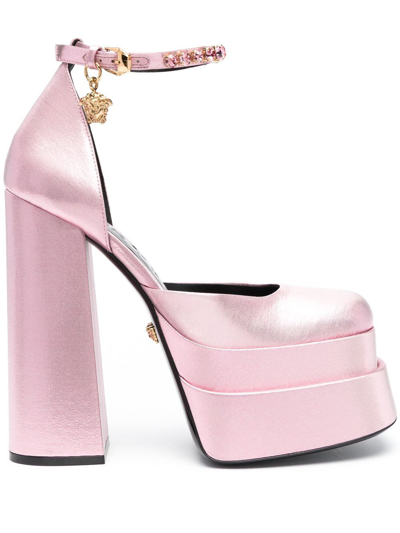 Versace Medusa Head-charm 160mm Platform Pumps In Purple