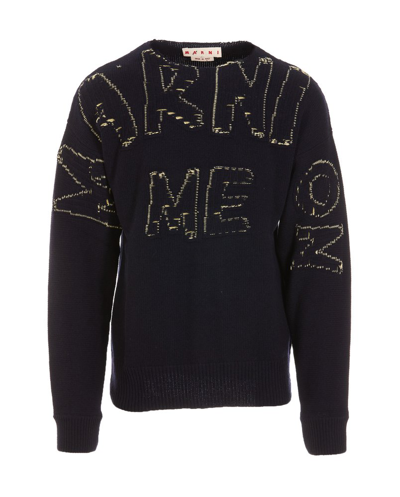 Marni Logo-embroidered Jumper In Blue