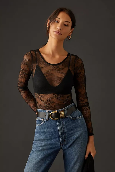 By Anthropologie Lace Bodysuit In Black