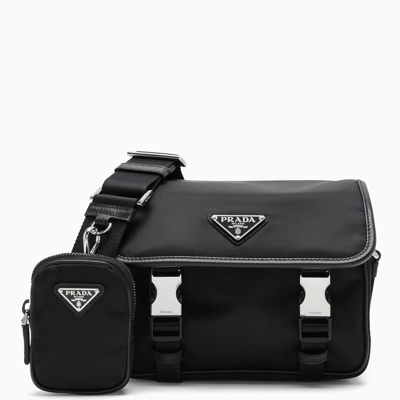 Prada Black Nylon And Saffiano Bag With Mini Pouch