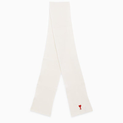 Ami Alexandre Mattiussi White Wool Scarf With Embroidery In Multicolor