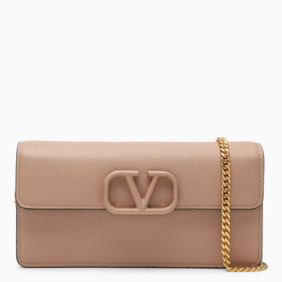 Valentino Garavani Nude-coloured Grained Leather Wallet In Pink