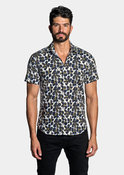 Jared Lang Floral Short Sleeve Button Down Shirt In White