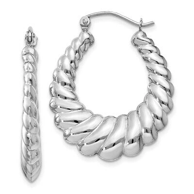 Pre-owned Superdealsforeverything Real 14kt White Gold Polished Scalloped Hoop Earrings