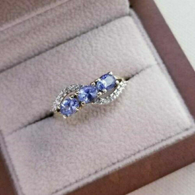 Pre-owned Jewelryprime 14k White Gold Over 1.10 Ct Oval Cut Tanzanite & Diamond Engagement Wedding Ring In Blue