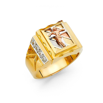 Pre-owned Td Collections Gold - 14k Tri Color Cubic Zirconia Men's Ring In Multicolor