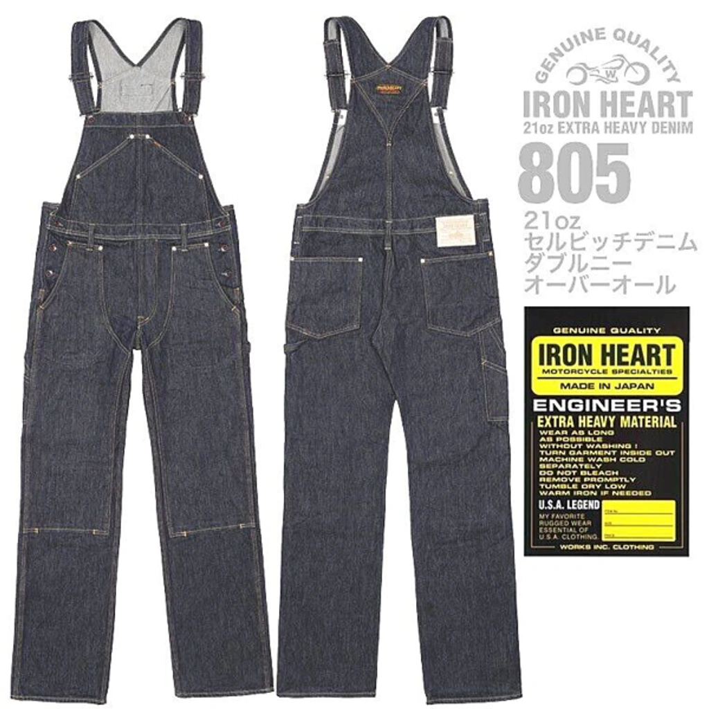 Pre-owned Iron Heart 805 21oz Selvedge Denim Double Knee Overalls