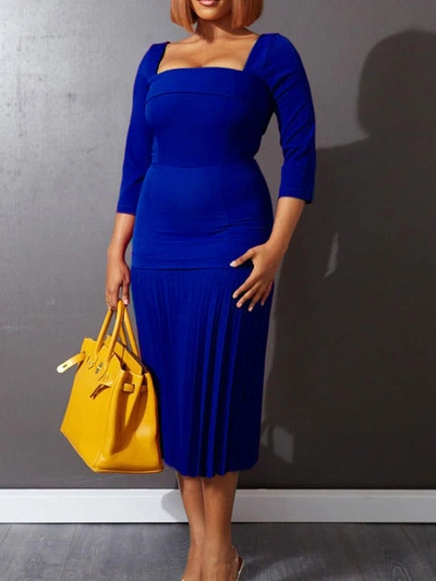 Pre-owned Elegant Plus Size Comfortable Slim Fit Dress In Blue