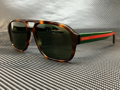 Pre-owned Gucci Gg0925s 002 Havana Rectangle Men's 58 Mm Sunglasses In Green