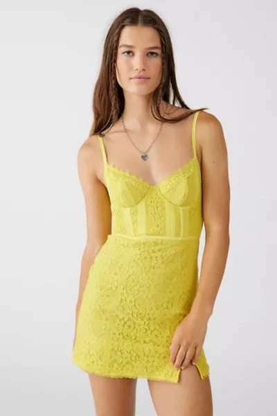 Urban Outfitters Uo Layla Lace Corset Mini Dress In Yellow | ModeSens
