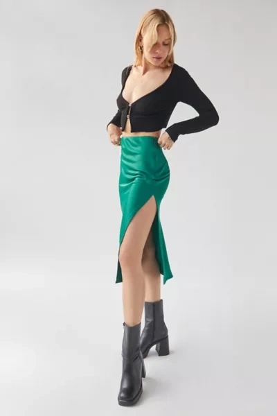 Midi Slip Bottle Green Midi Skirt Urban Outfitters Uo Edy Satin