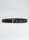 Saint Laurent Laque Ysl Monogram Leather Belt In Black/silver