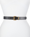 Saint Laurent Box Laque Ysl Leather Belt In Black/bronze