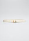 Saint Laurent Box Laque Ysl Leather Belt In Cream/bronze