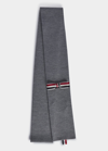 Thom Browne Striped Bow Double-face Wool Scarf In Lt Grey