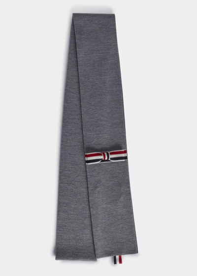 Thom Browne Striped Bow Double-face Wool Scarf In Lt Grey