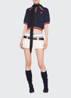 Miu Miu Cropped Silk And Cotton Polo Shirt In F0008 Bleu