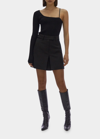 Helmut Lang Ribbed One-shoulder Cross Strap Top In Blk/blk