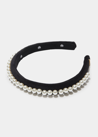 Lele Sadoughi Pearl Embellished Velvet Gigi Headband In Jet