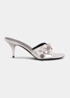 Balenciaga Cagole Metallic Stud Stiletto Mules In Silver