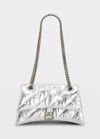 Balenciaga Crush Small Quilted Metallic Chain Shoulder Bag In Silver