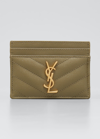 Saint Laurent Ysl Grain De Poudre Leather Card Case, Golden Hardware In 7314 Lt Chartreus