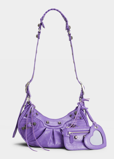Balenciaga Cagole Xs Studded Leather Shoulder Bag In Purple