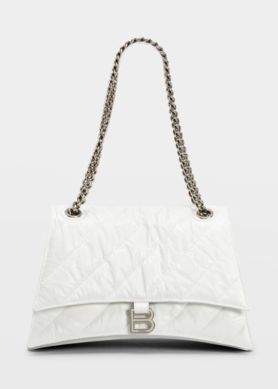 Balenciaga Crush Medium Quilted Chain Shoulder Bag In Optic White