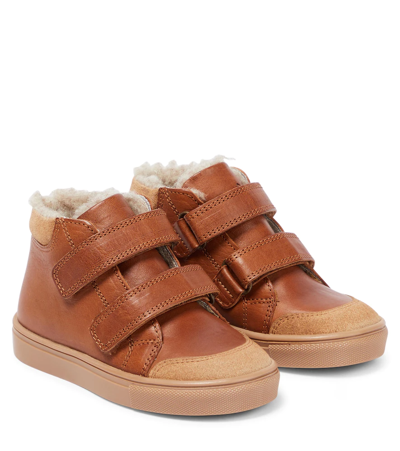 Petit Nord Kids' Toasty Leather Sneakers In Cognac
