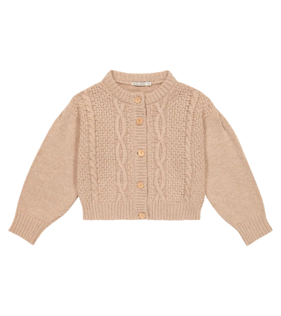 The New Society Kids' Enzo Cable-knit Wool-blend Cardigan In Sand