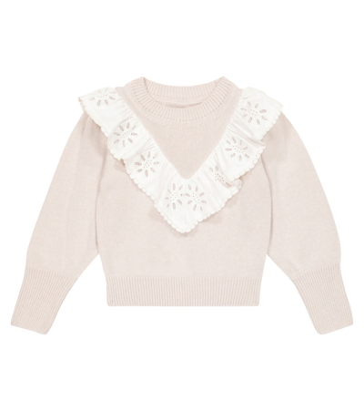 The New Society Kids' Millie Ruffle-trimmed Wool-blend Sweater In Ecru