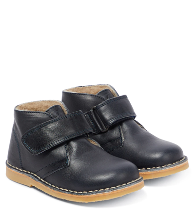 Petit Nord Kids' Leather Ankle Boots In Navy