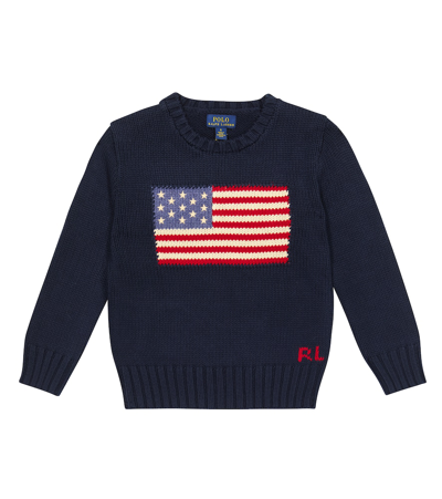 Polo Ralph Lauren Kids' Intarsia Cotton Sweater In Blue