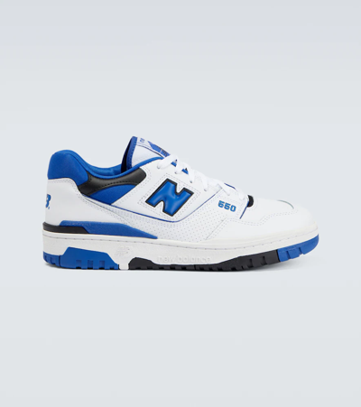 New Balance '550' White And Blue Low Top Sneakers With Logo And Contrasting Details In Leather Man