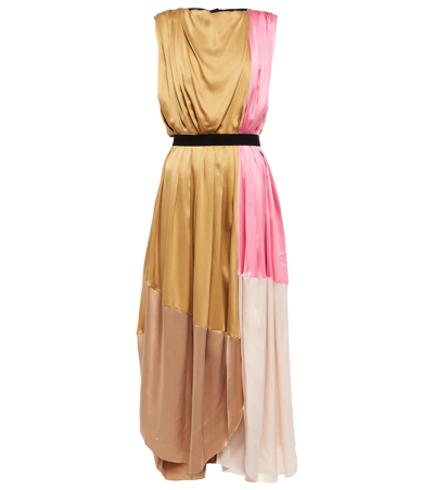 Roksanda Aldona Colour-blocked Silk-satin Midi Dress In Brown