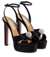 AQUAZZURA YES DARLING 130 SATIN PLATFORM SANDALS